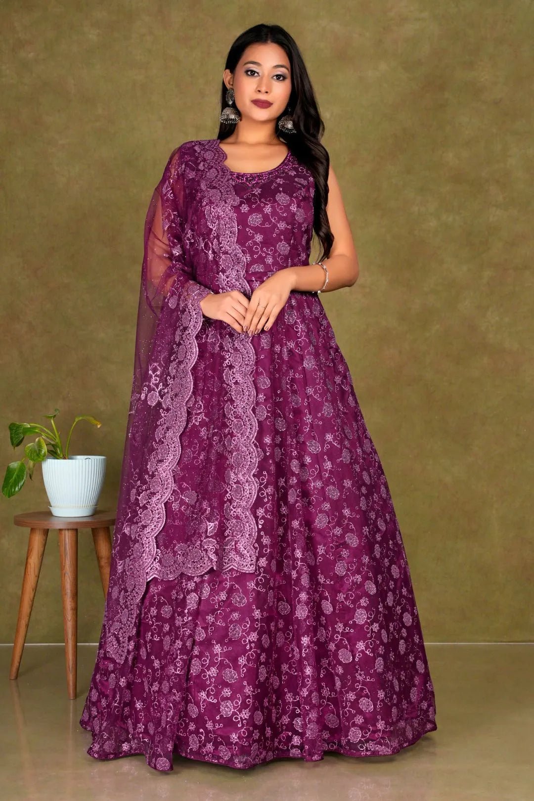 Maroon Colour Party Wear Net Gown For Women - Gajiwala