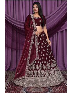 Maroon Fendy Silk Pattu Lehenga With Embroidery Work - Gajiwala