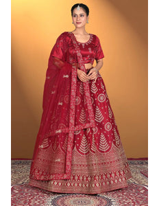 Maroon Net Lehenga Choli For Women With Embroidery Work - Gajiwala