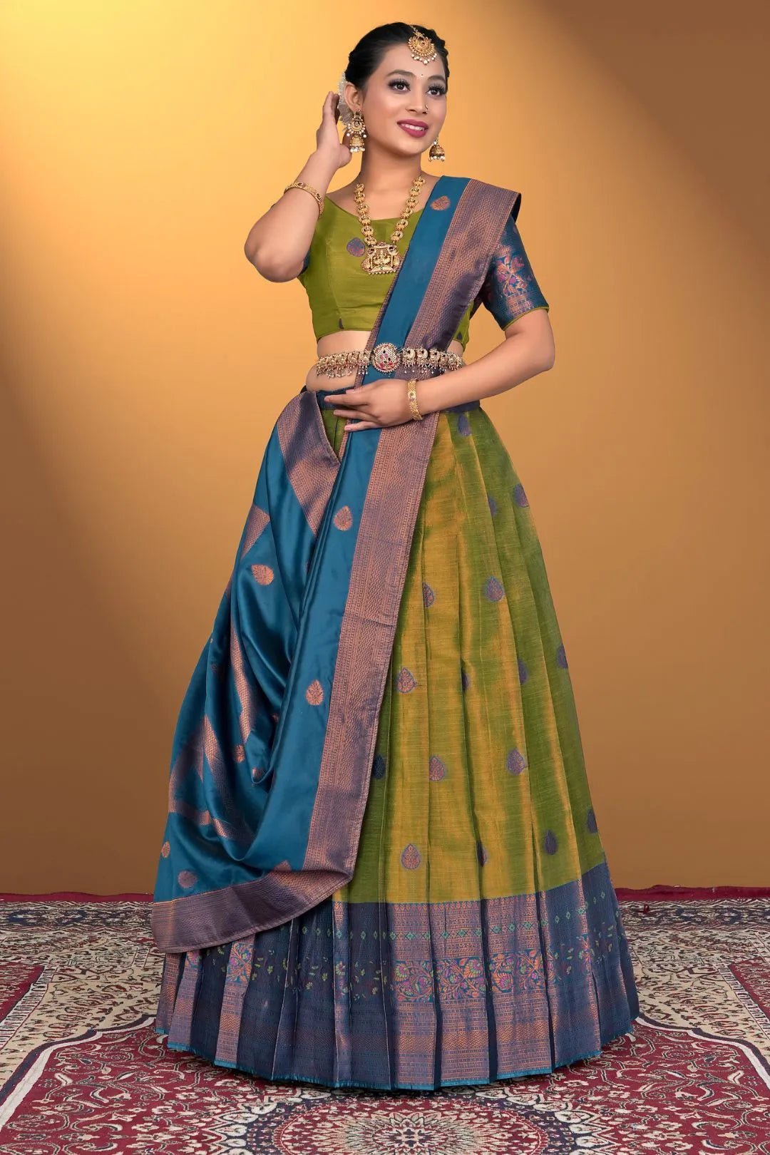 Mehendi Banarasi Silk Lehenga Design For Women - Gajiwala