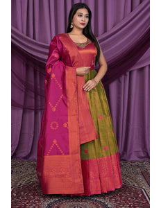 Mehendi Designer Banarasi Gown With Dupatta - Gajiwala