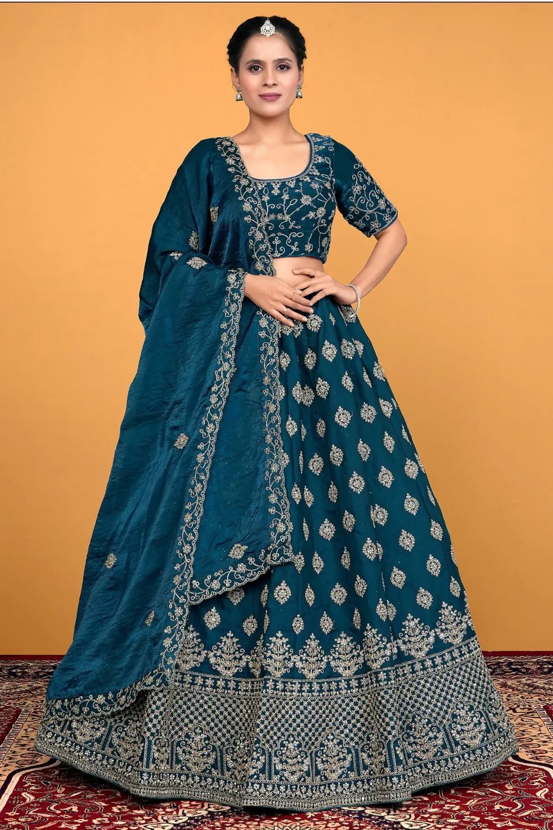 Morpich Fendy Silk Embroidered Semi - Stitched Lehenga Choli - Gajiwala