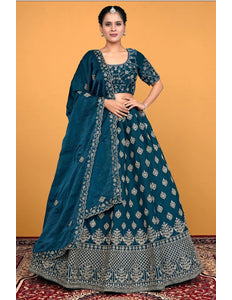 Morpich Fendy Silk Embroidered Semi - Stitched Lehenga Choli - Gajiwala