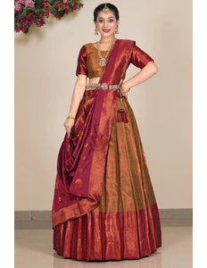 Mustard Banarasi Silk Lehenga Choli For Women - Gajiwala