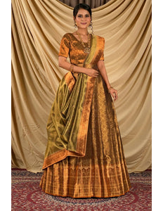 Mustard Pure Two Tone Zari Tissue Lehenga Choli For Women - Gajiwala