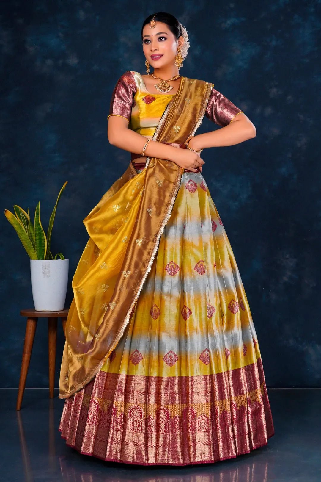 Musterd Banarasi Designer Half Saree For Women - Gajiwala