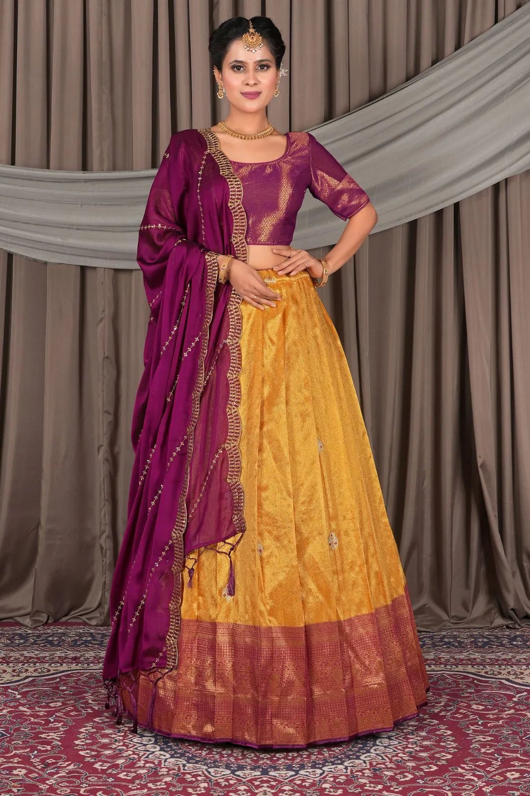 Musterd Banarasi Silk Lehenga Choli In Festival - Gajiwala