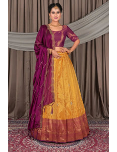 Musterd Banarasi Silk Lehenga Choli In Festival - Gajiwala