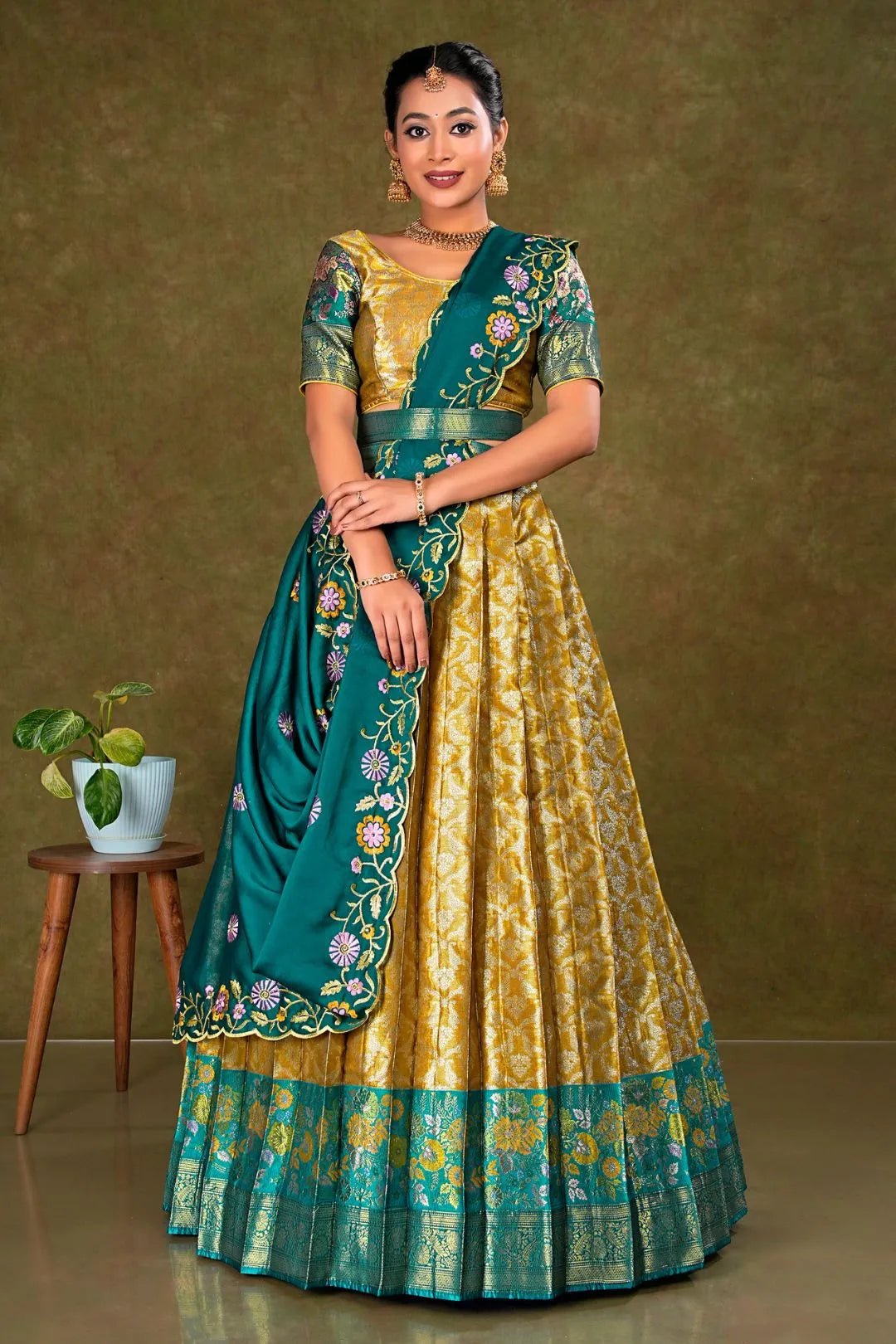 Musterd Banarasi Silk Lehenga Choli With Zari Woven - Gajiwala