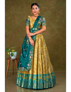 Musterd Banarasi Silk Lehenga Choli With Zari Woven - Gajiwala