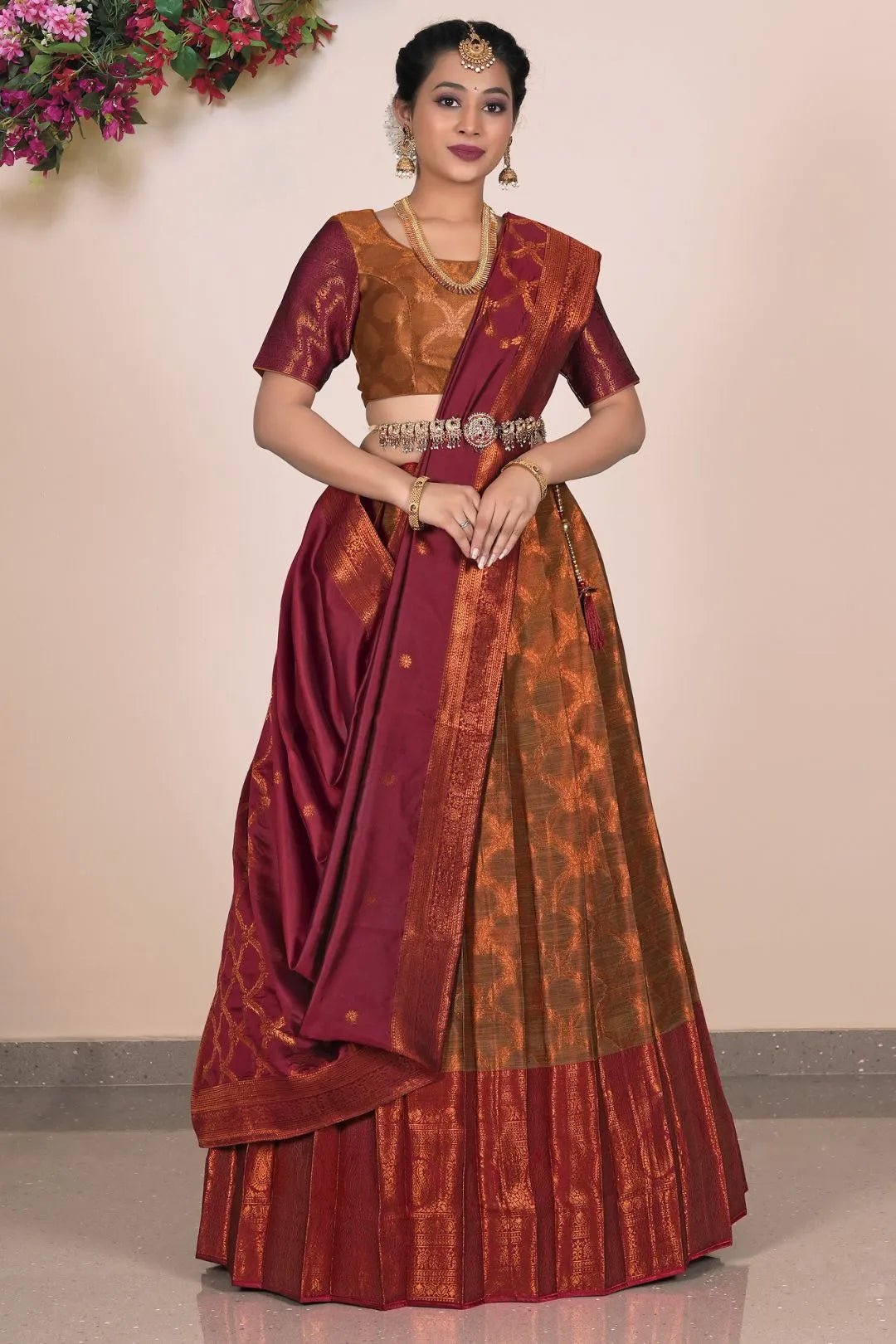 Musterd Banarasi Silk Lehenga With Zari Woven - Gajiwala