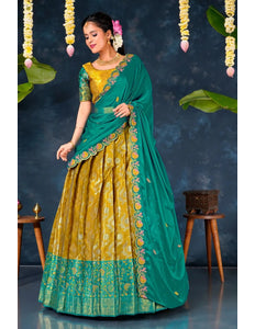 Musterd Banarasi Silk Pattu Half Saree With Zari Work - Gajiwala