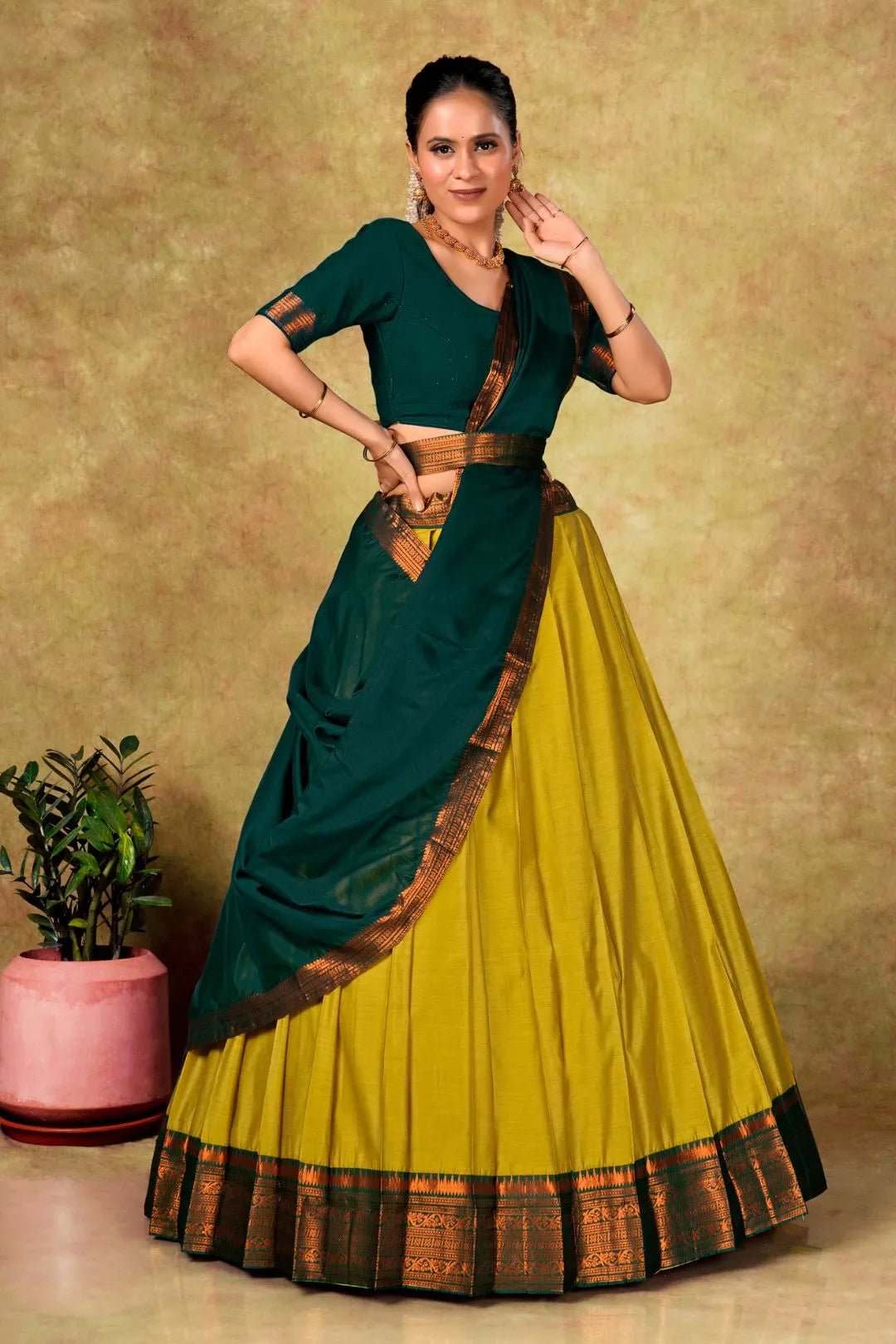 Musterd Cotton Silk Lehenga Choli with Zari Work - Gajiwala