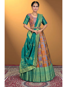 Musterd Jacquard Fabric Half Saree With Digital Print - Gajiwala