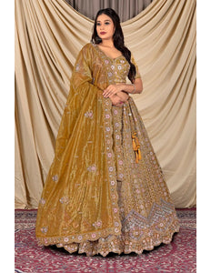 Musterd Party Wear Embroidered Twill Net Lehenga Choli For Women - Gajiwala