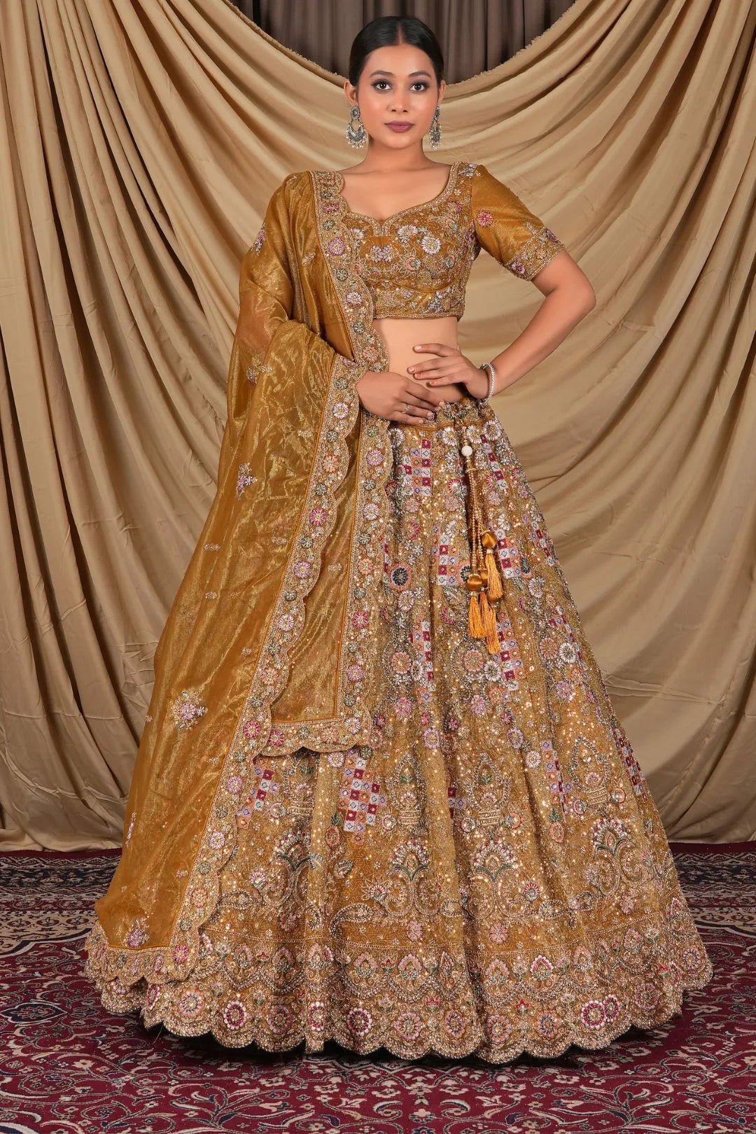 Musterd Party Wear Embroidered Twill Net Lehenga Choli For Women - Gajiwala