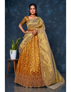 Musterd Tissue Silk Lehenga Choli With Zari Woven - Gajiwala