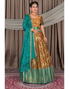 Musterd Zari Silk Pattu Lehenga Choli With Zari Woven - Gajiwala