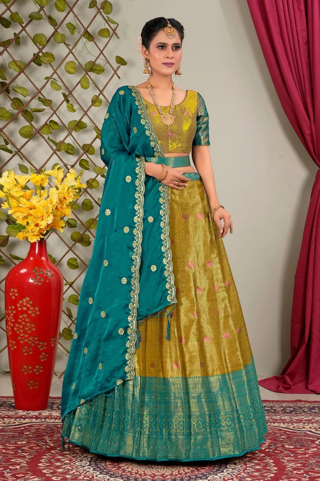Musterd Zari Silk Semi - Stitched Lehenga For Women - Gajiwala