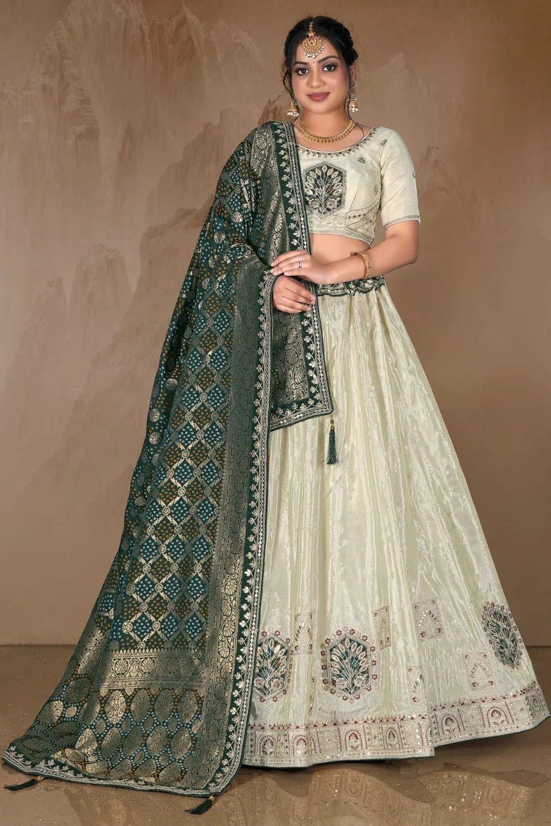 Off White Viscose Fabric Lehenga Choli For Women - Gajiwala