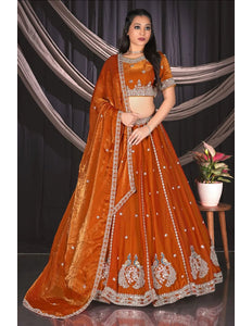 Orange Banarasi Lehenga For Wedding Function - Gajiwala