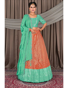 Orange Banarasi Silk Lehenga Choli In Festival - Gajiwala