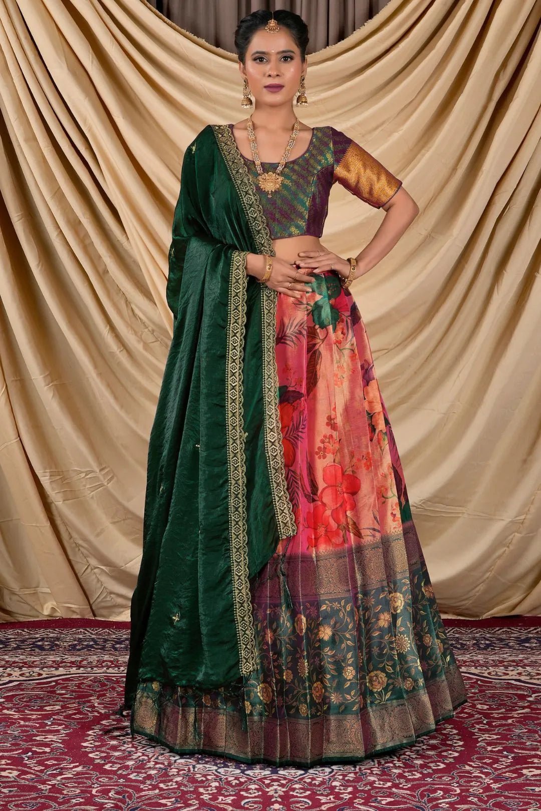 Orange Tissue With Digital Print Lehenga Choli For Women - Gajiwala