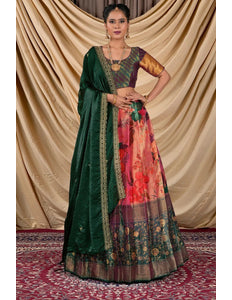 Orange Tissue With Digital Print Lehenga Choli For Women - Gajiwala