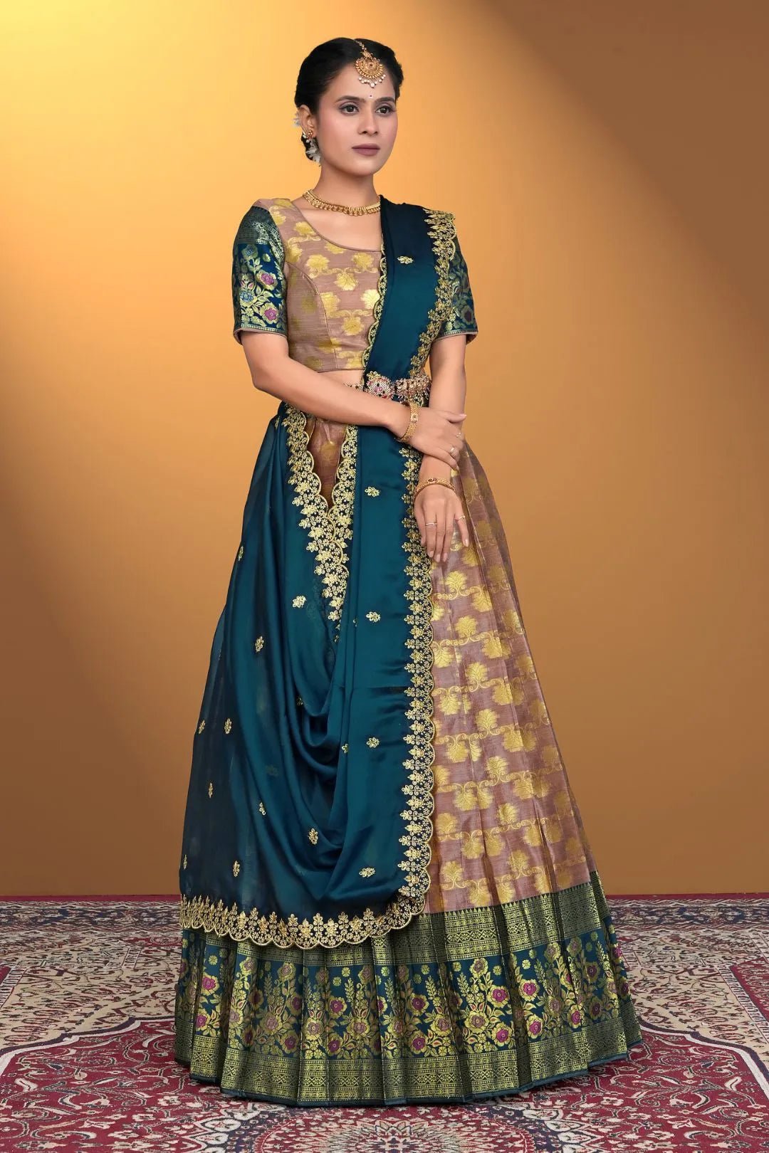 Peach Banarasi Silk Lehenga Design For Women - Gajiwala