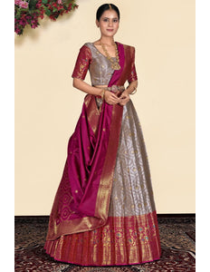 Peach Banarasi Silk Lehenga With Blouse Design - Gajiwala