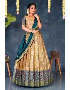 Peach Banarasi Silk Pattu Half Saree With Zari Work - Gajiwala