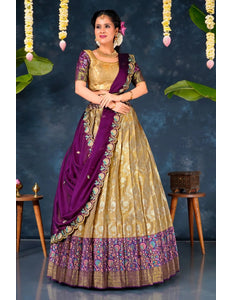 Peach Banarasi Silk Pattu Half Saree With Zari Work - Gajiwala