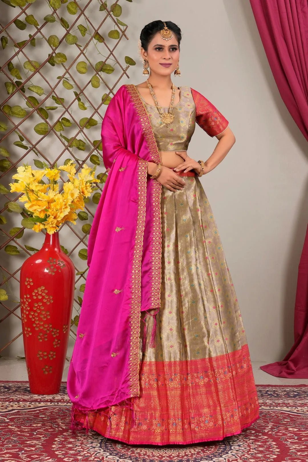 Peach Banarasi Zari Silk Lehenga Choli for Women - Gajiwala