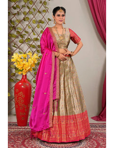 Peach Banarasi Zari Silk Lehenga Choli for Women - Gajiwala