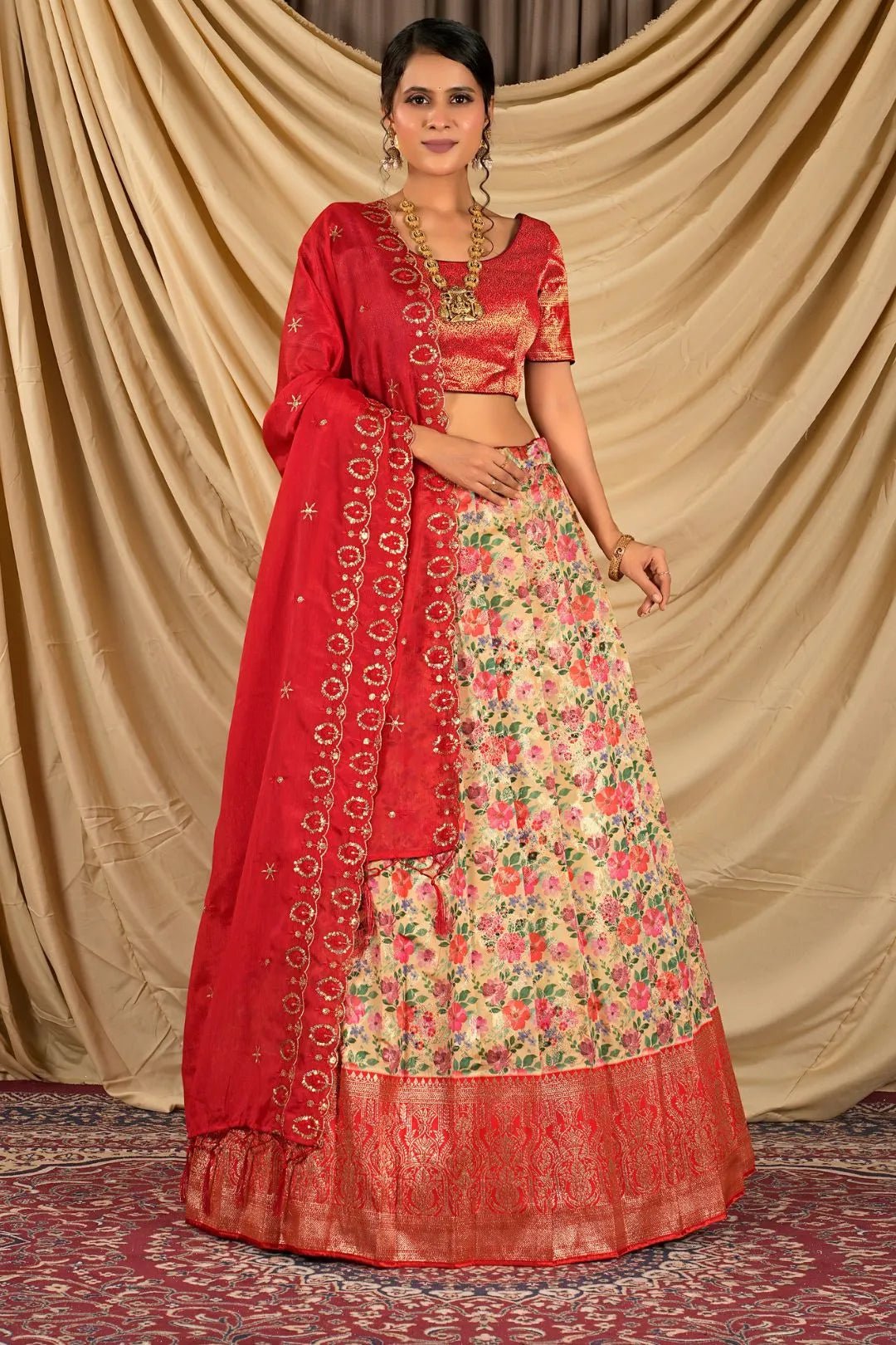 Peach Digital Print Tissue Silk Lehenga Choli For Women - Gajiwala
