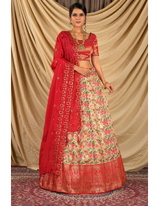 Peach Digital Print Tissue Silk Lehenga Choli For Women - Gajiwala