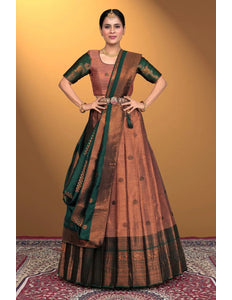 Peach Pink Banarasi Pattu Half Saree With Zari Woven - Gajiwala