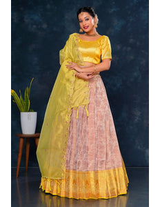 Peach Pure Tissue Silk Half Saree with Zari Weaving - Gajiwala