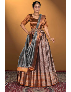 Peach Pure Two Tone Zari Tissue Lehenga Choli - Gajiwala