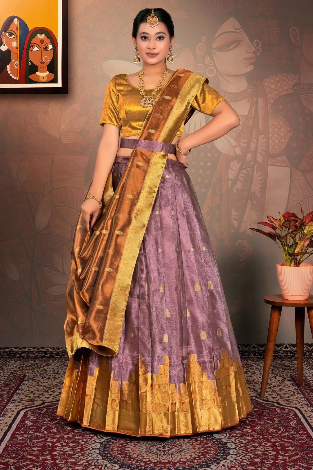 Peach Tissue Silk Traditional Lehenga Choli for Women - Gajiwala