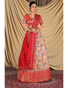 Peach Tissue With Digital Print Lehenga Choli For Women - Gajiwala