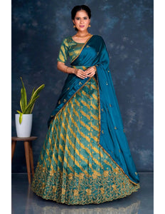 Peacock Tissue Silk Lehenga Choli With Zari Woven - Gajiwala