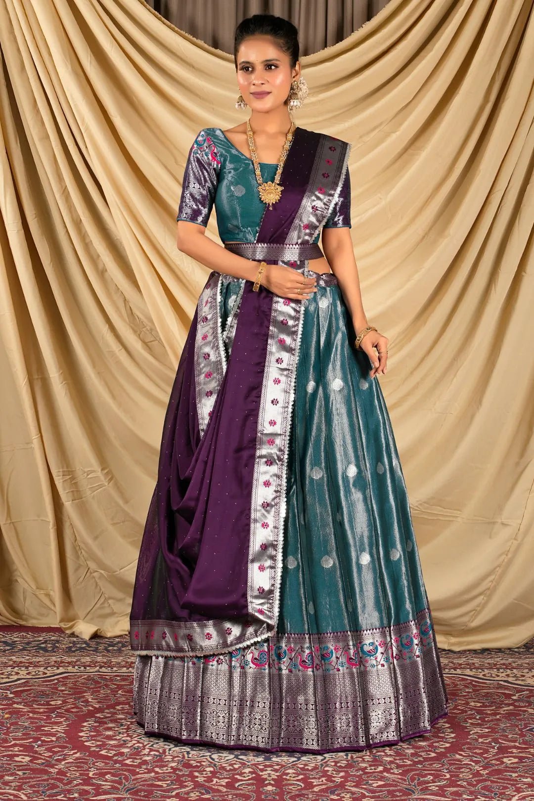 Peacock Zari Banarasi Silk Half Saree For Women - Gajiwala