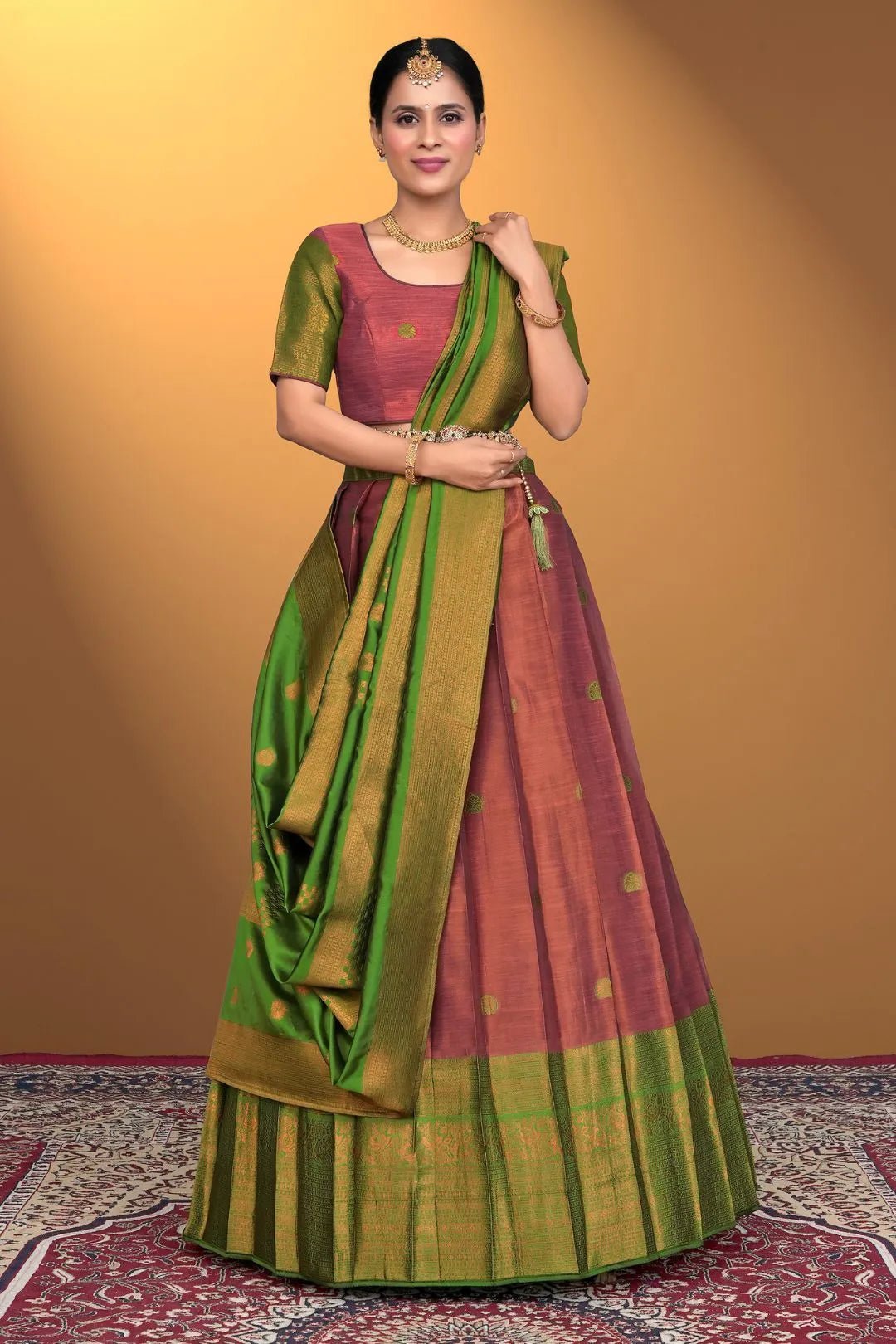 Pink Banarasi Pattu Half Saree With Zari Woven - Gajiwala