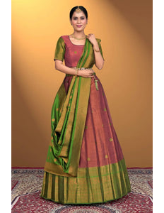 Pink Banarasi Pattu Half Saree With Zari Woven - Gajiwala