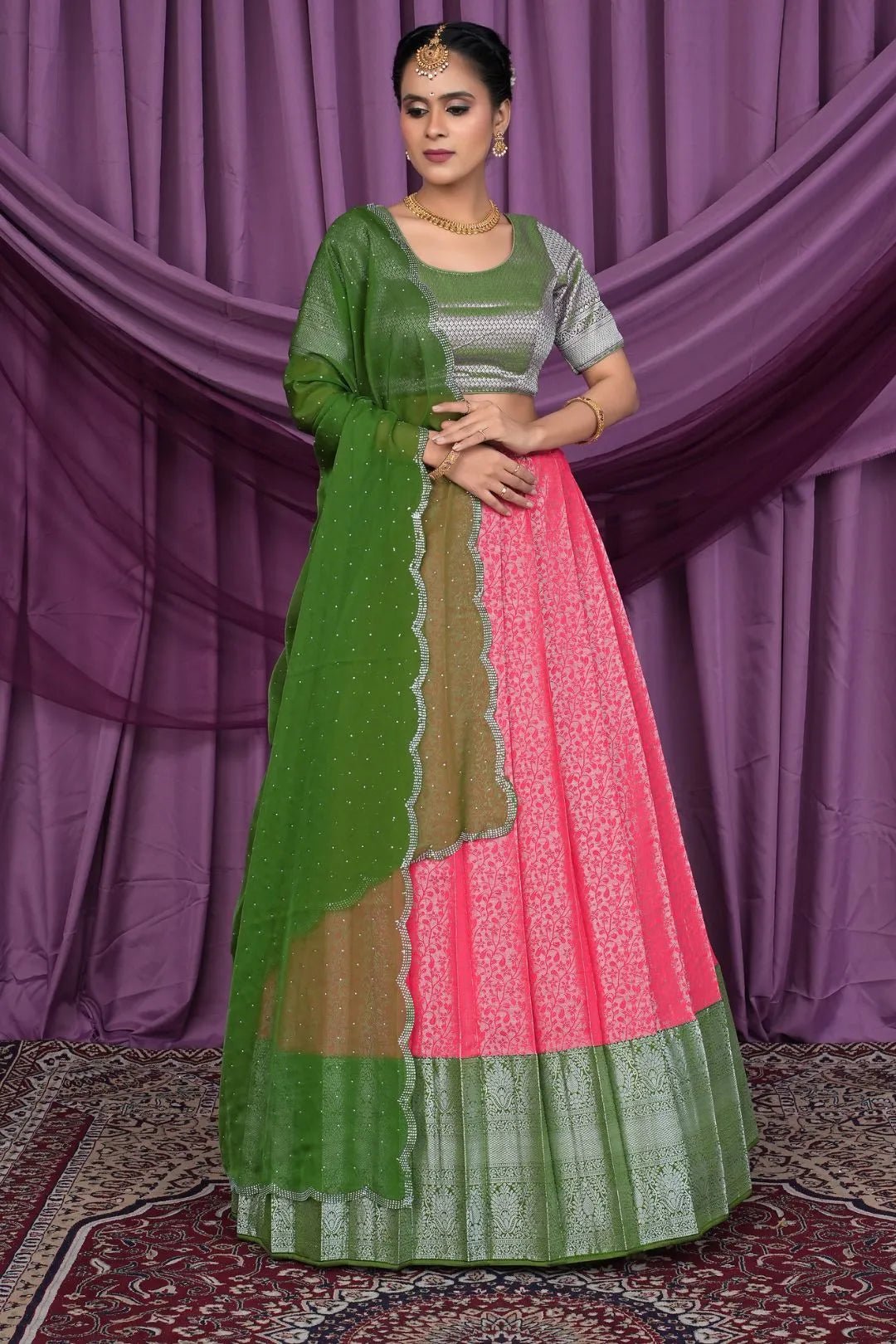 Pink Banarasi Silk Latest Lehenga Choli With Zari Work - Gajiwala