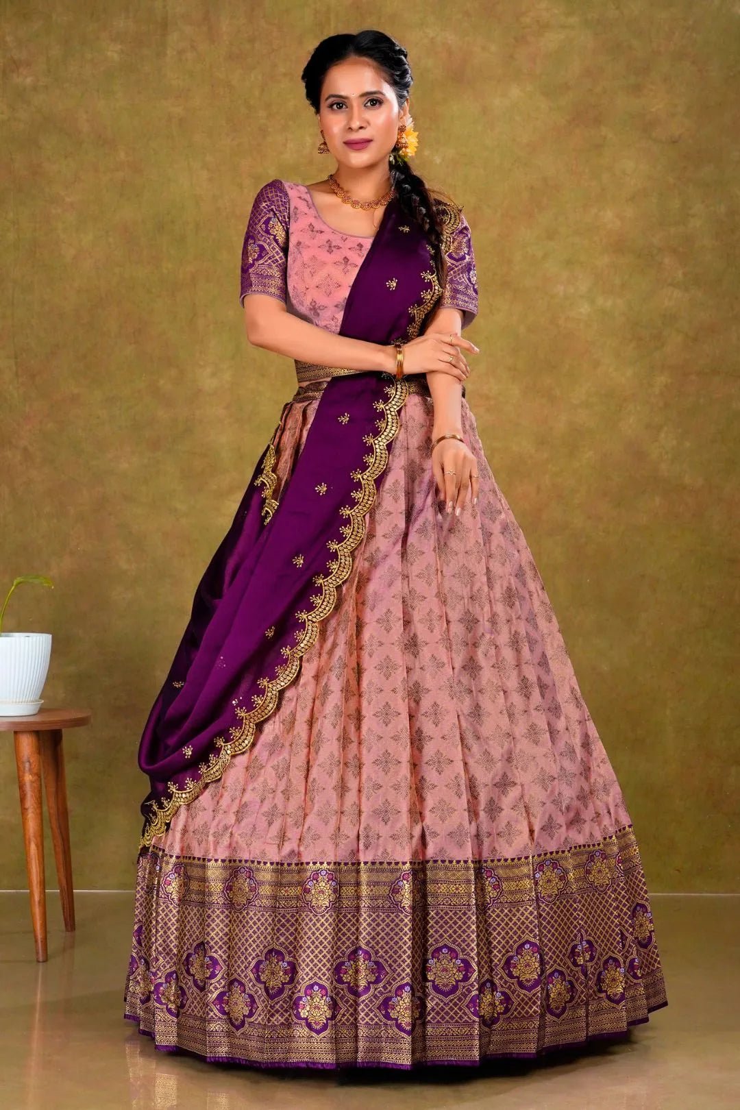 Pink Banarasi Silk Lehenga Choli For Women - Gajiwala