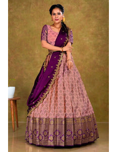 Pink Banarasi Silk Lehenga Choli For Women - Gajiwala