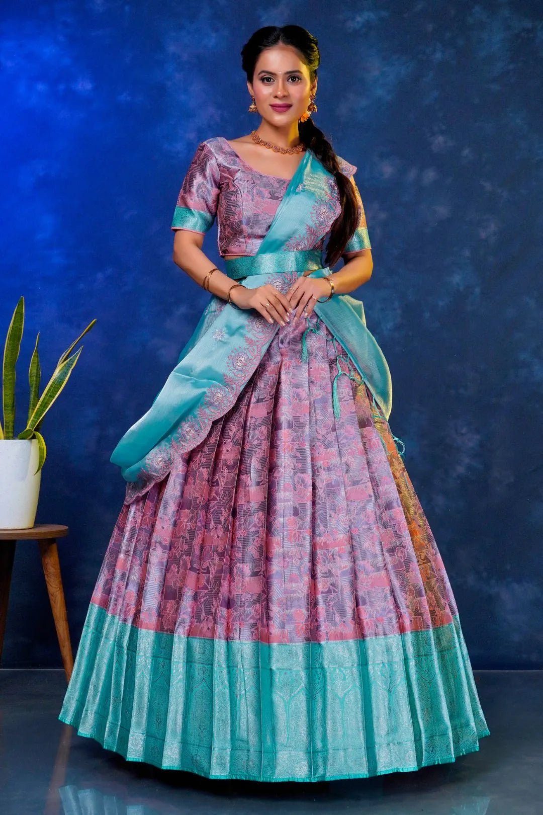 Pink Banarasi Silk Lehenga Choli With Zari Weaving - Gajiwala