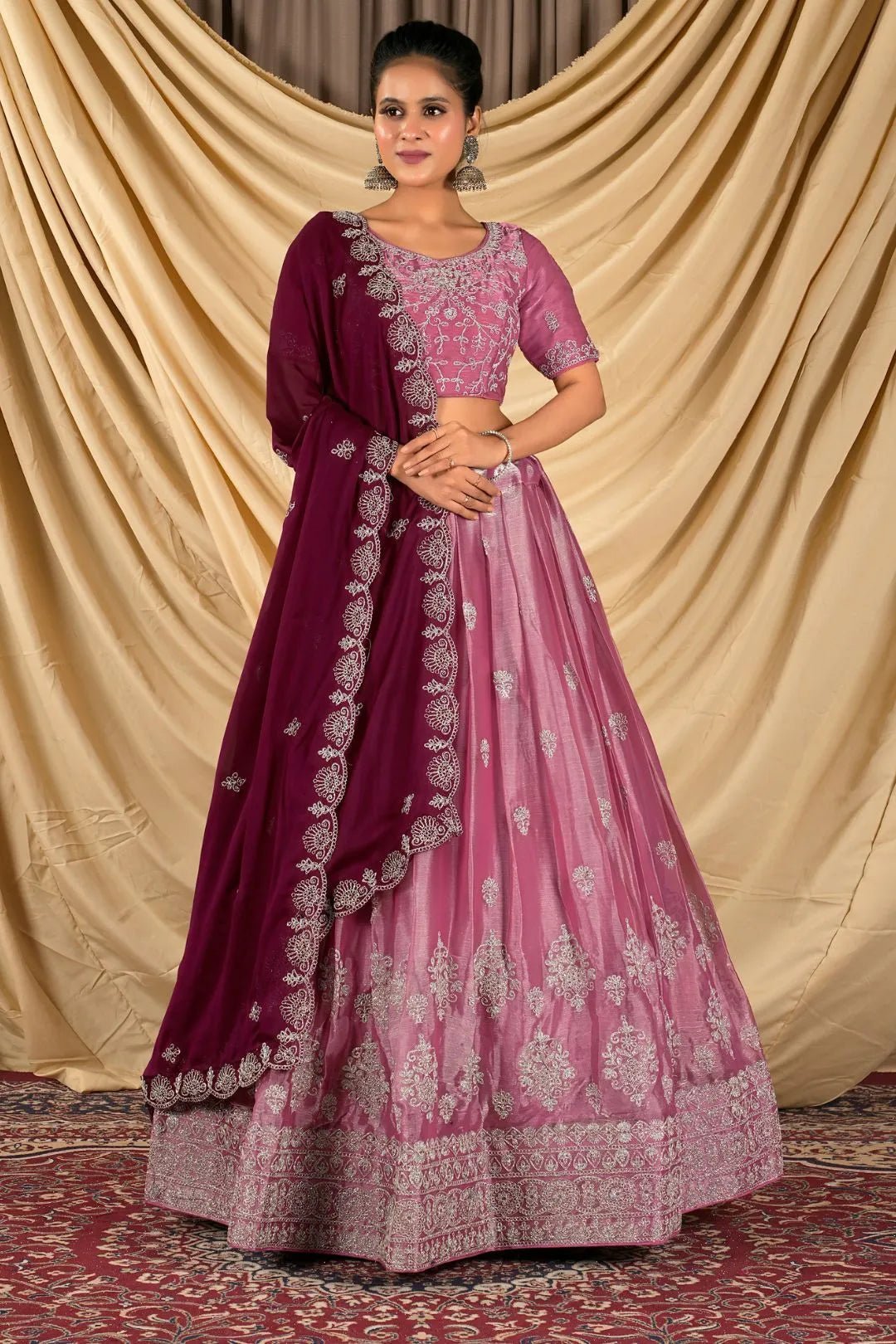 Pink Barbery Silk Lehenga Choli With Rangoli Dupatta - Gajiwala